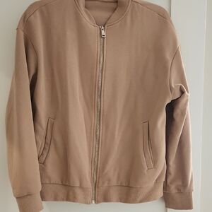 Tan Bomber Style Cardigan Jacket Size Large